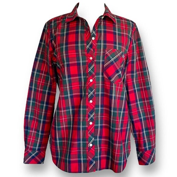 Vineyard Vines Tops - Vineyard Vines Womens Top Sz 8 Red Plaid Stretch Cotton Relaxed Fit Button Up